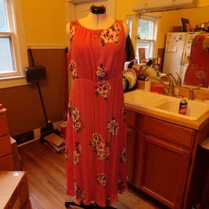 Christopher & Banks coral floral-print flowy sleeveless fall maxi dress